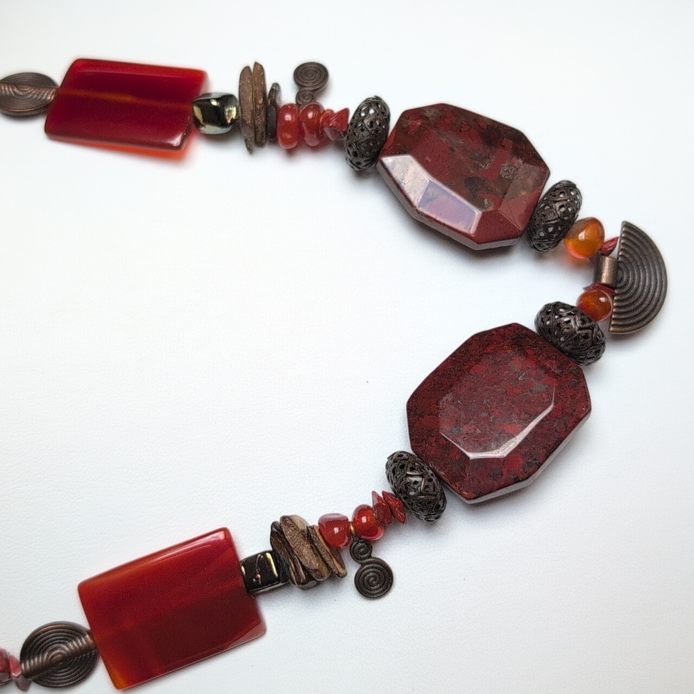Bloodstone Jade Garnet and Carnelian Gems Necklace